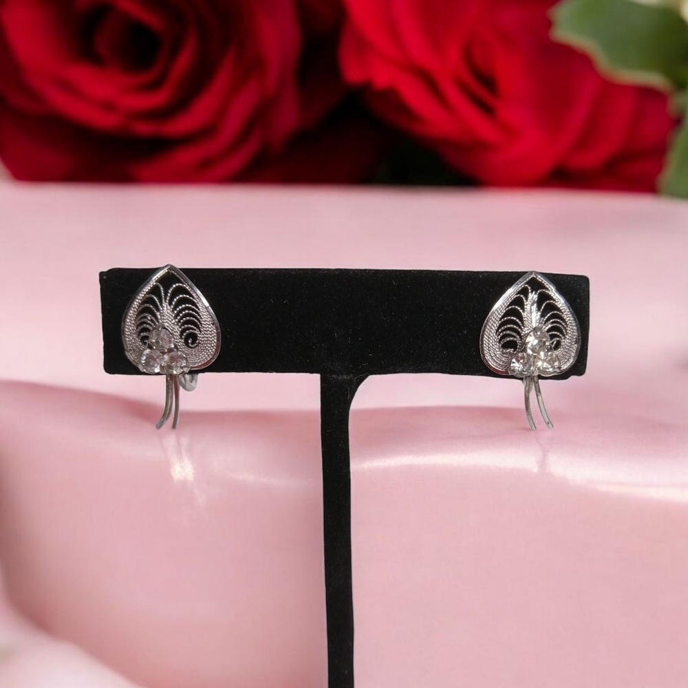 VINTAGE STERLING SILVER SCREWBACK EARRINGS BRAND‎ UNKNOWN VGC